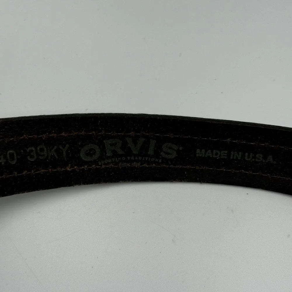 Orvis Mens Leather Belt 40 Brown Ribbon Inlay Stripe Made in USA‎ 39KY